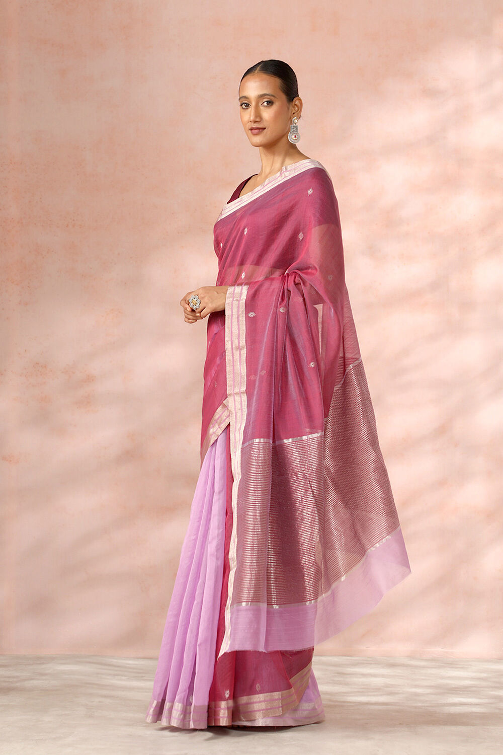 Purple Chanderi Pure Silk Cotton Woven Saree image number null