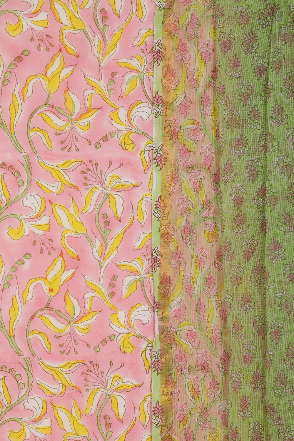 Light Pink Pure Cotton Printed Sanganeri Unstitched Suit Set image number null
