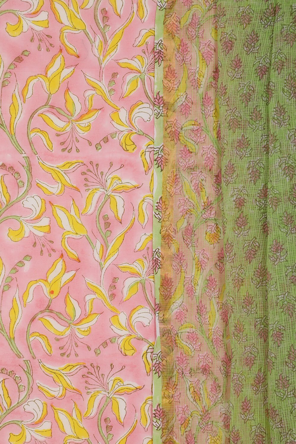 Light Pink Pure Cotton Printed Sanganeri Unstitched Suit Set image number null