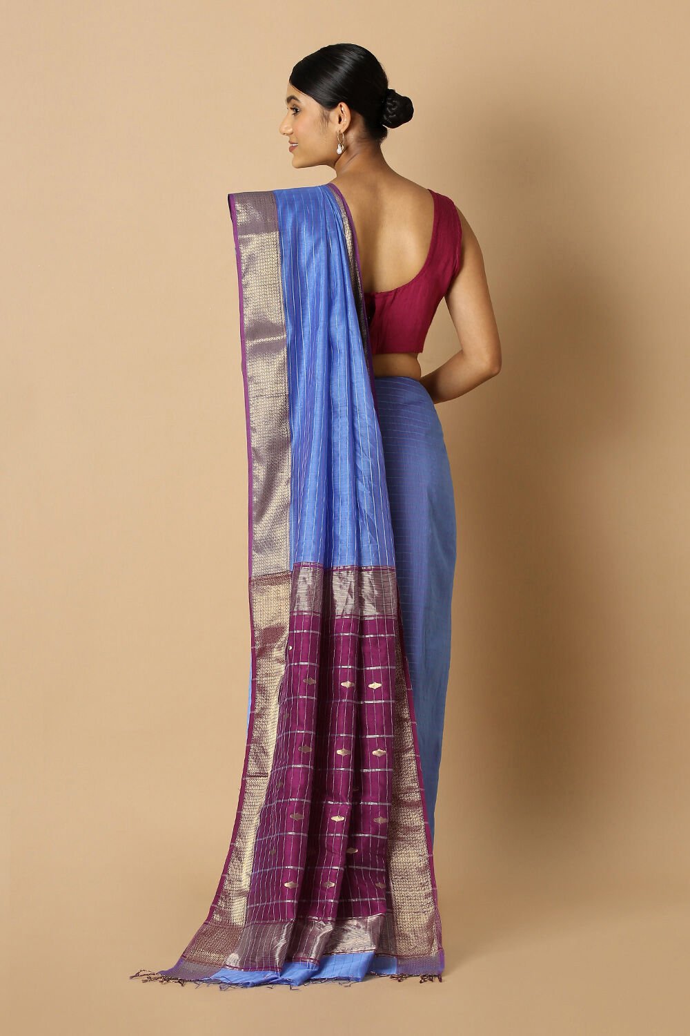 Blue Pure Silk Cotton Maheswari Saree image number null