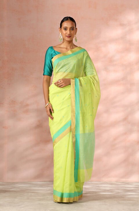 Light Green Chanderi Pure Silk Cotton Woven Saree