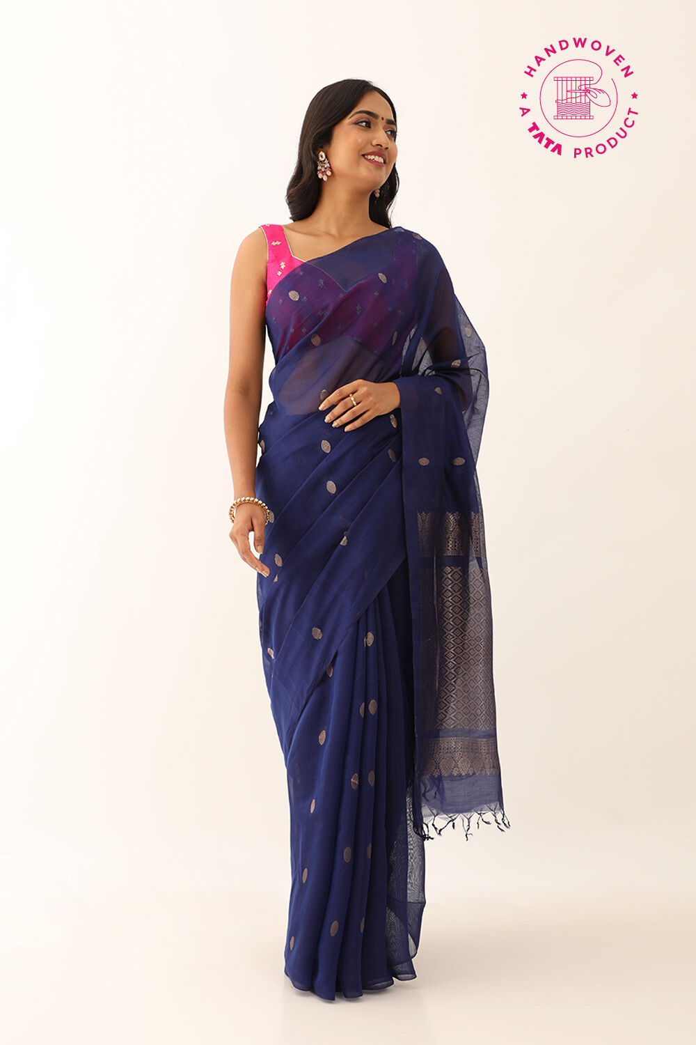 Dark Blue Pure Silk Cotton Woven South Saree image number null