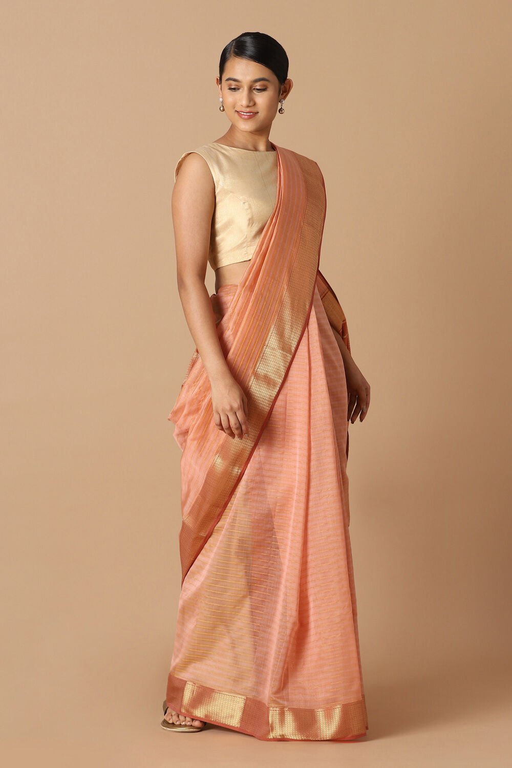 Light Orange Pure Silk Cotton Maheswari Saree image number null