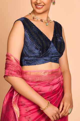 Dark Blue Viscose Embroidered Blouse thumbnail image number null