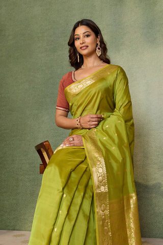 Green Silk Viscose Cutwork Banarasi Saree image number