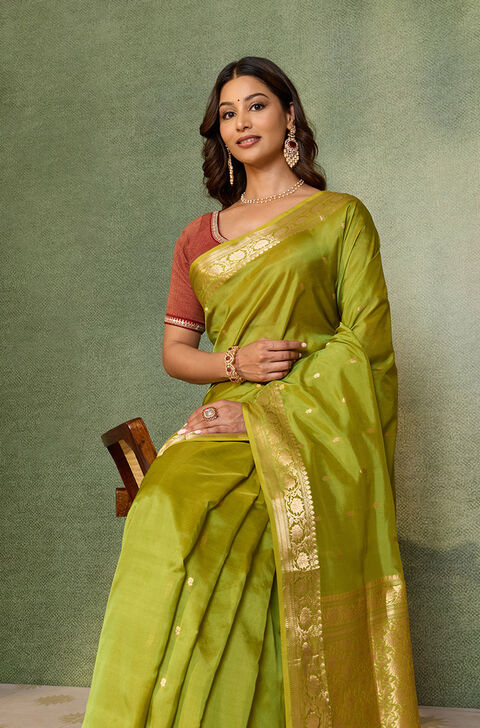 Green Silk Viscose Cutwork Banarasi Saree