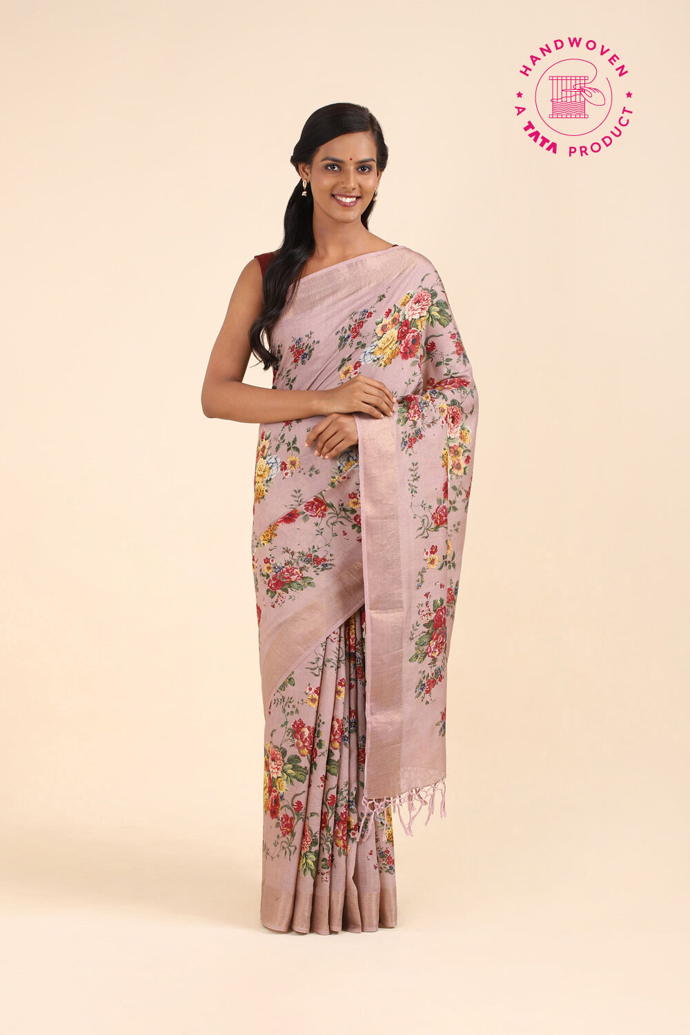 Violet Pure Tussar Silk Digital Printed Saree image number null