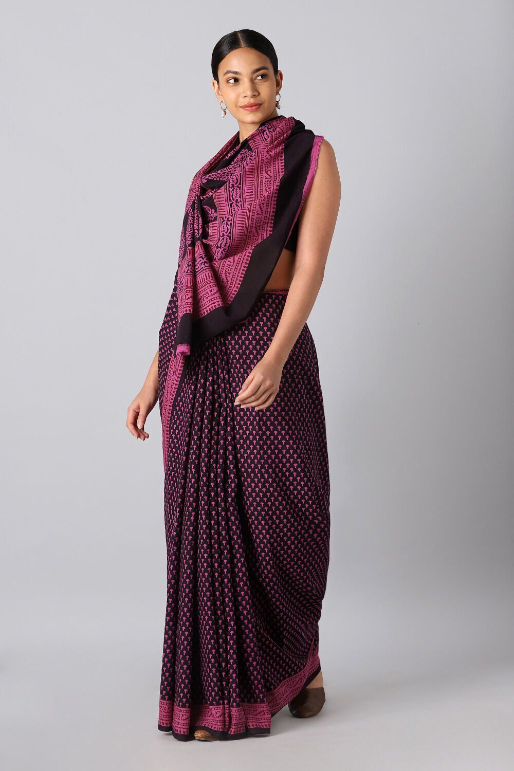 Pink Pure and Black Cotton Bagh Saree image number null