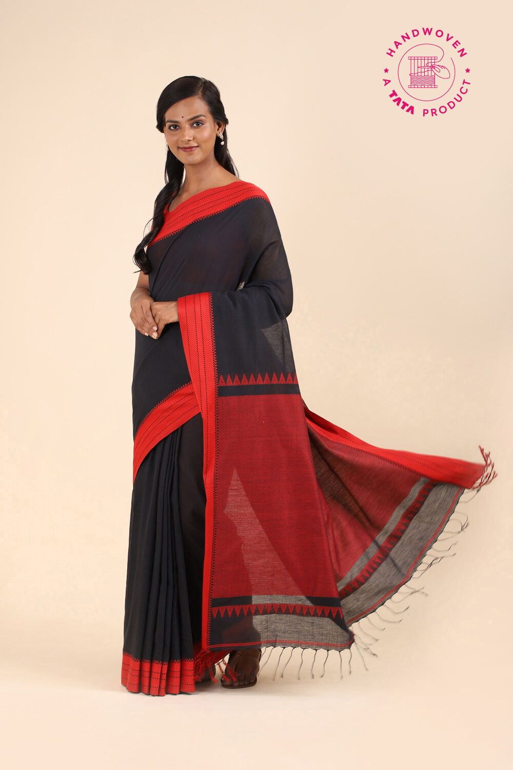 Black Pure Cotton Bengal Saree image number null