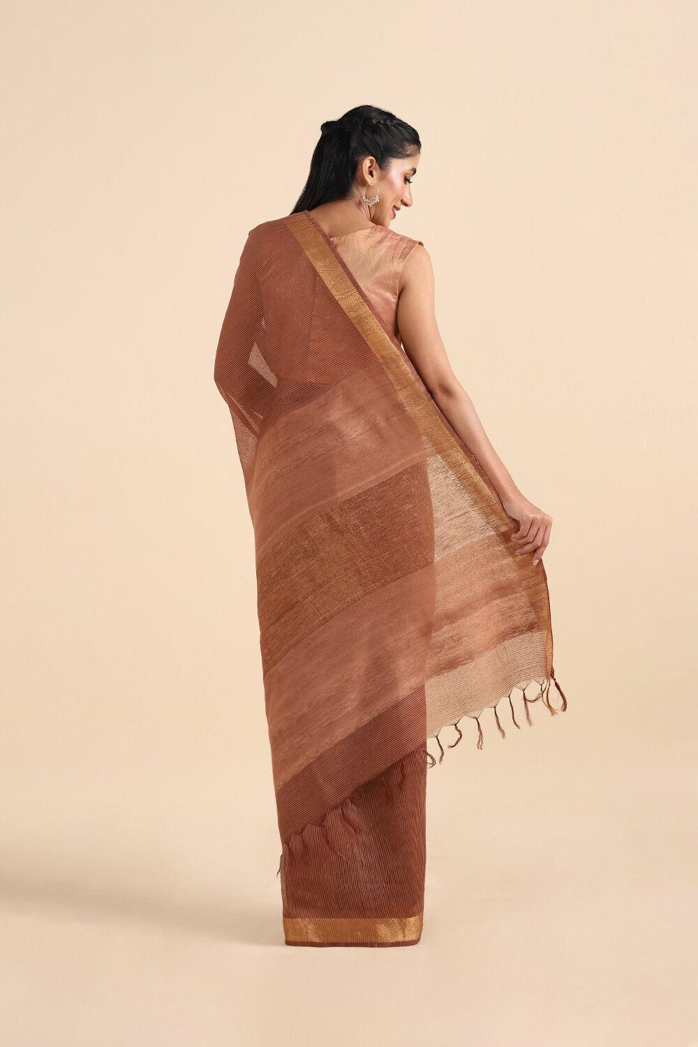 Brown Pure Silk Woven Saree image number null