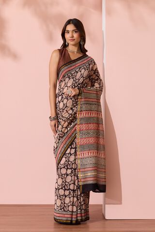 Black Bagru Bagru Block Printed Pure Silk Cotton Saree thumbnail image number null