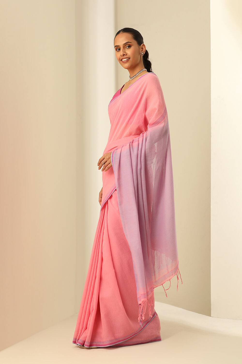 Pink Pure Cotton Woven Bengali Saree image number null