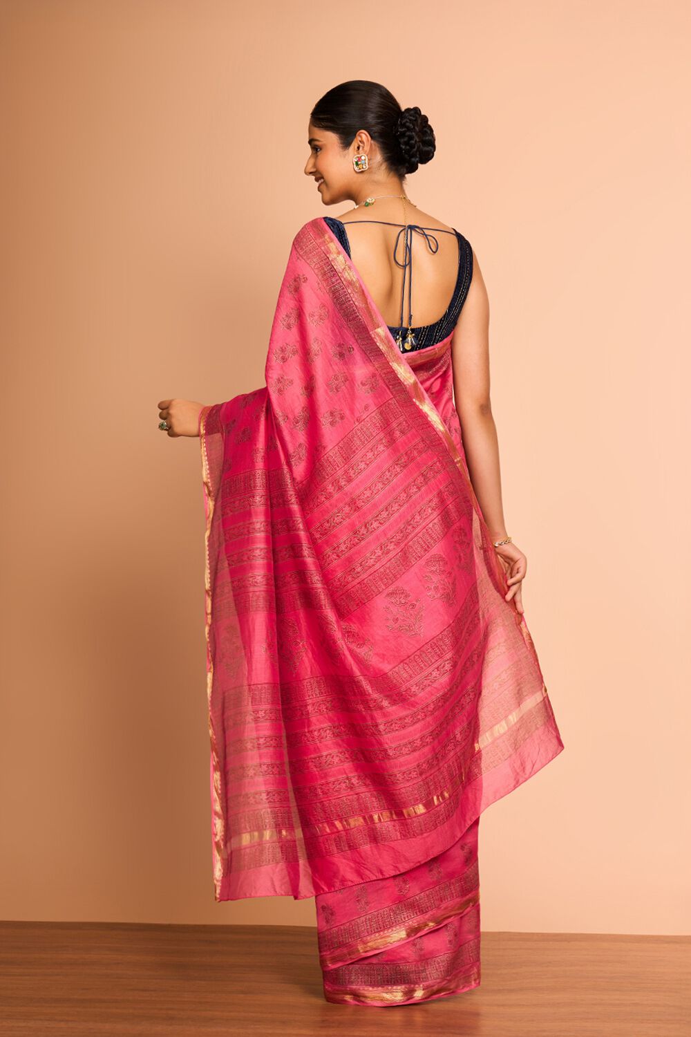 Pink Rajasthan Pure Silk Cotton Printed Sanganeri Saree image number null