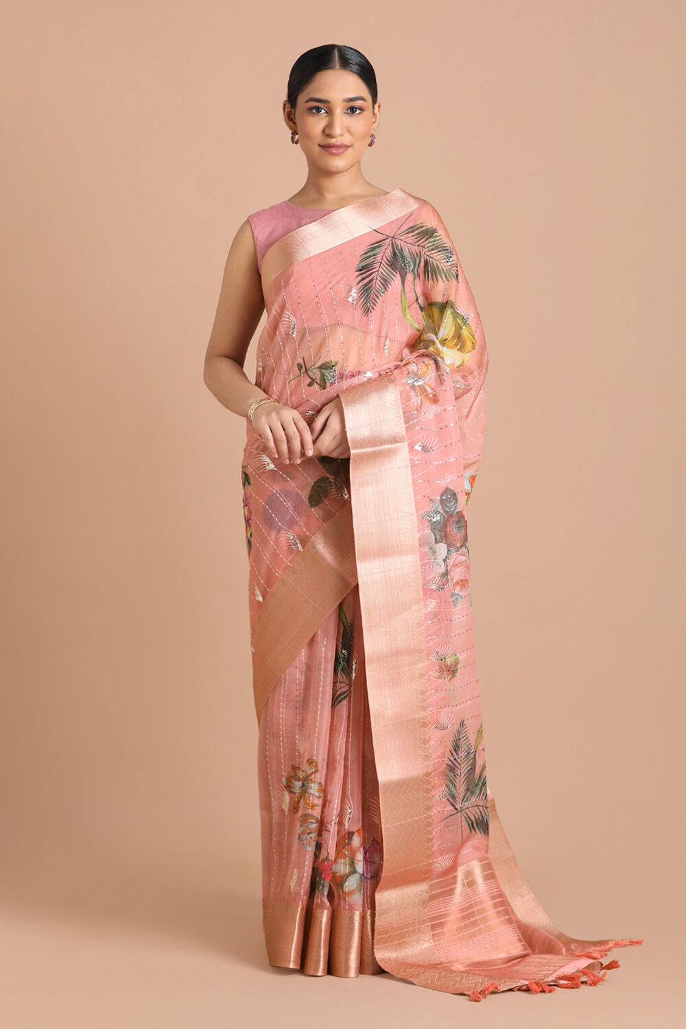 Pink Pure Embroidered Saree image number null
