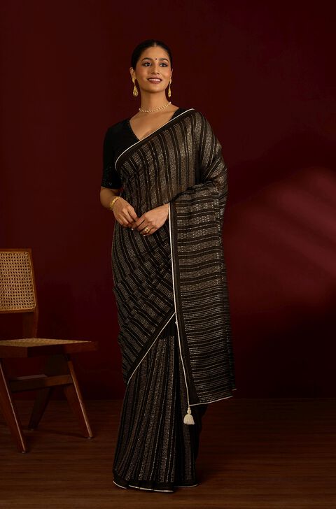 Black Silk Modal Embroidered Saree