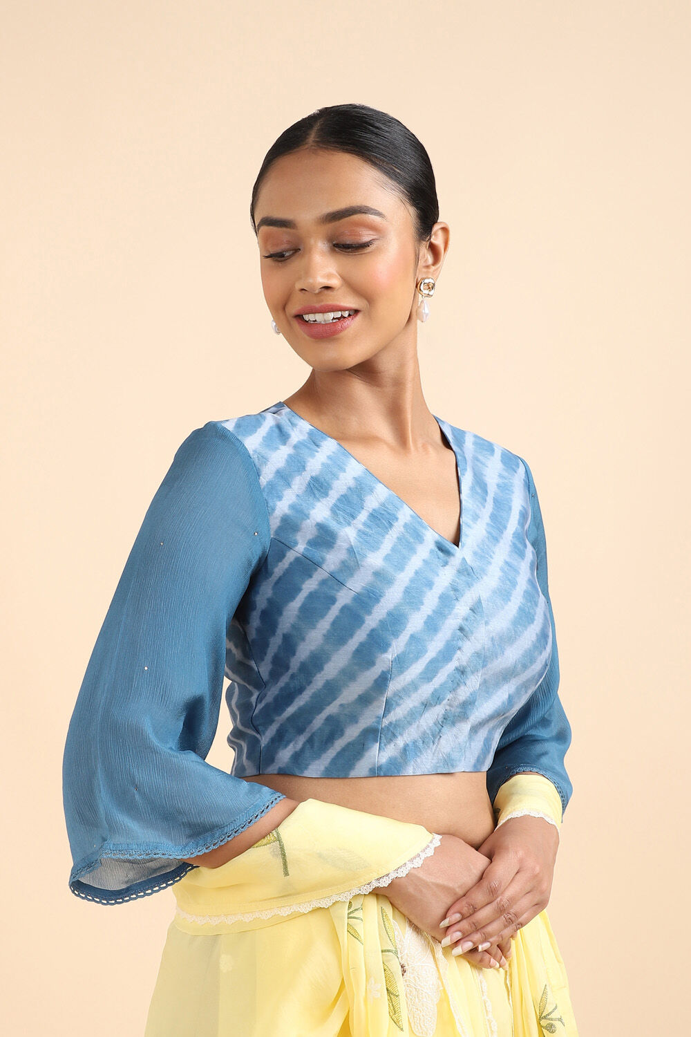 Blue Silk Cotton Tie and Dye Leheriya Blouse image number null