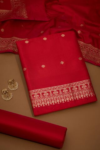 Red Woven Pure Silk Unstitched Suit Set image number