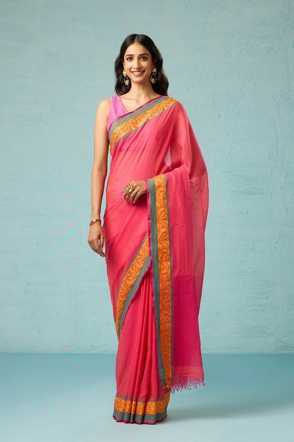Pink Bengal Pure Cotton Jamdani Saree image number null