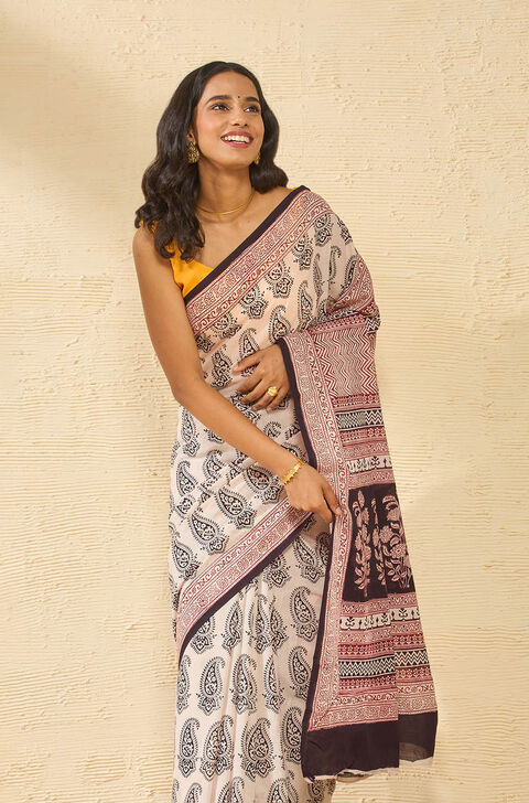 White Bagh Block Printed Pure Cotton Saree