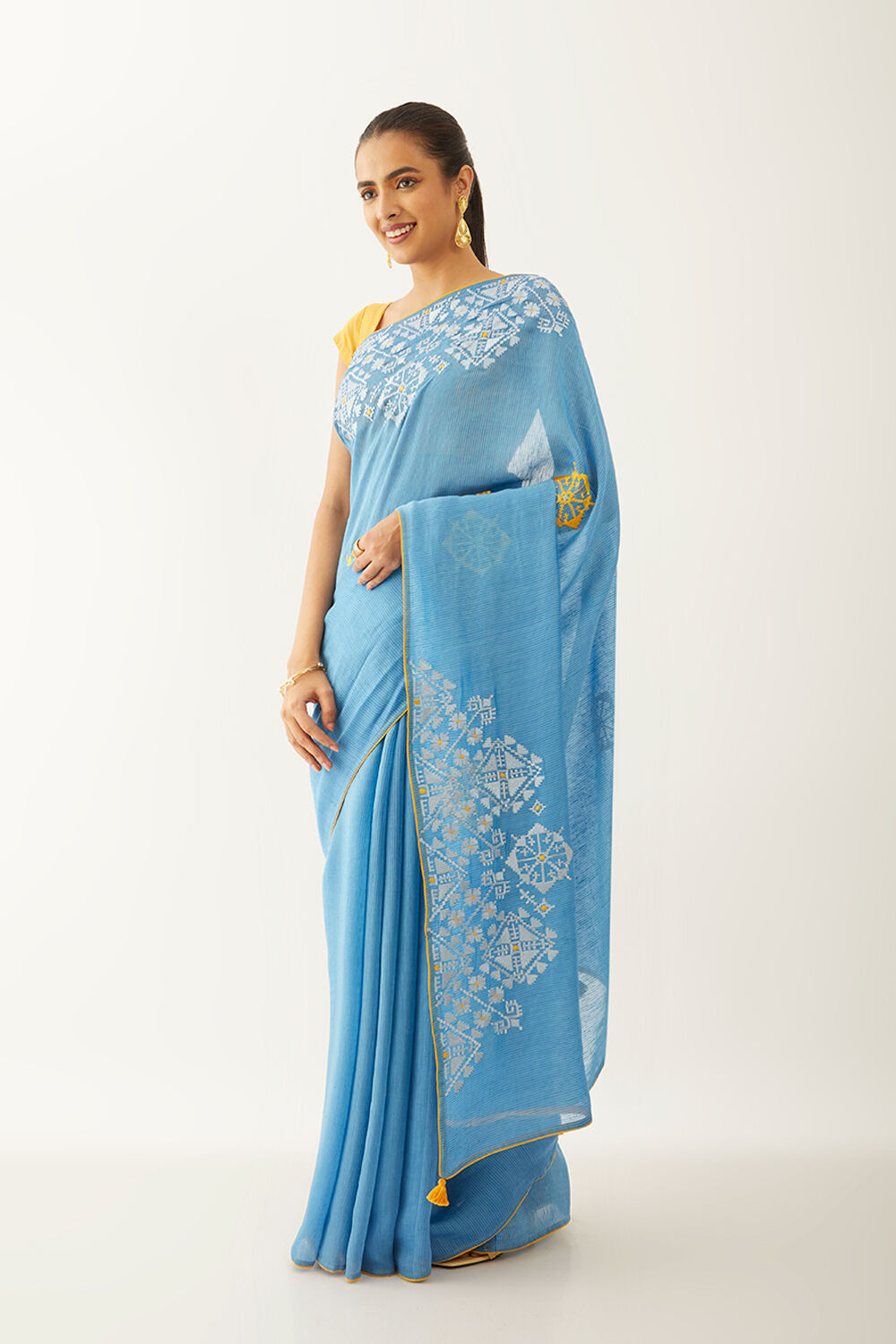 Blue Pure Silk Modal Embroidery Saree image number null