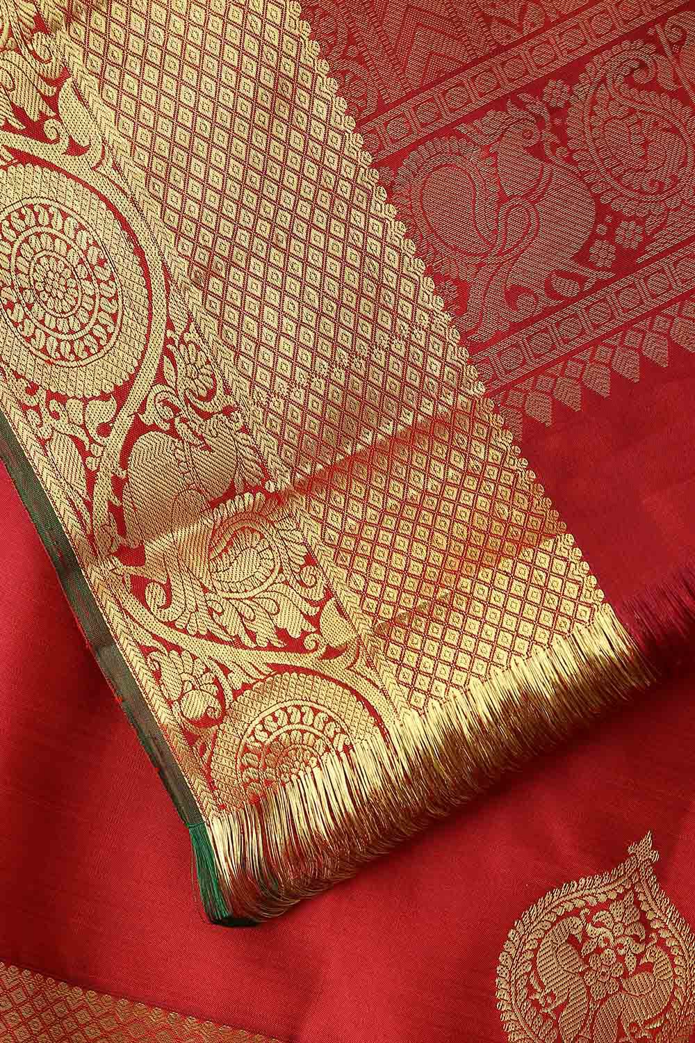 Dark Red Pure Silk Kanjivaram Saree image number null