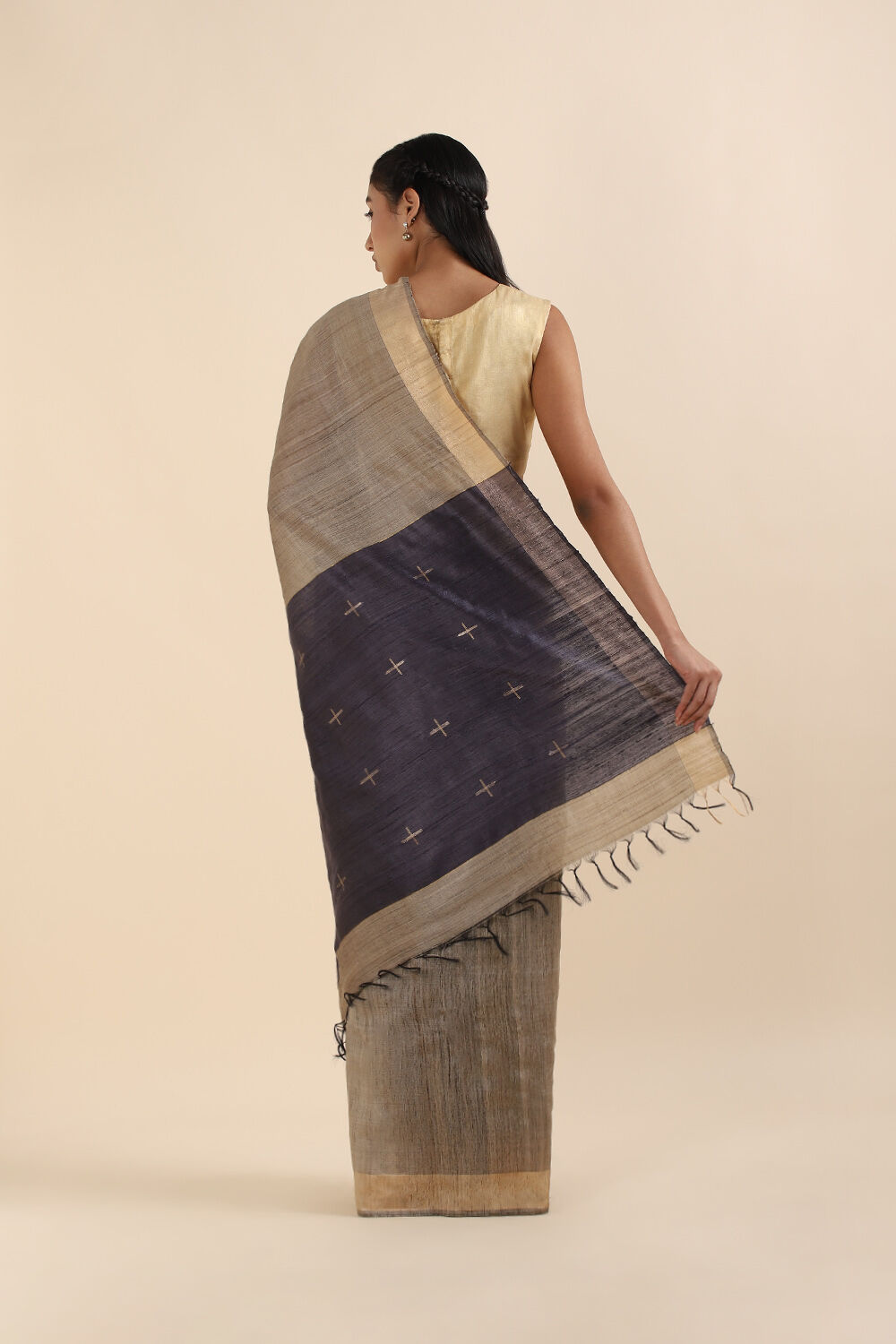 Violet Pure Tussar Silk Bhagalpuri Saree image number null