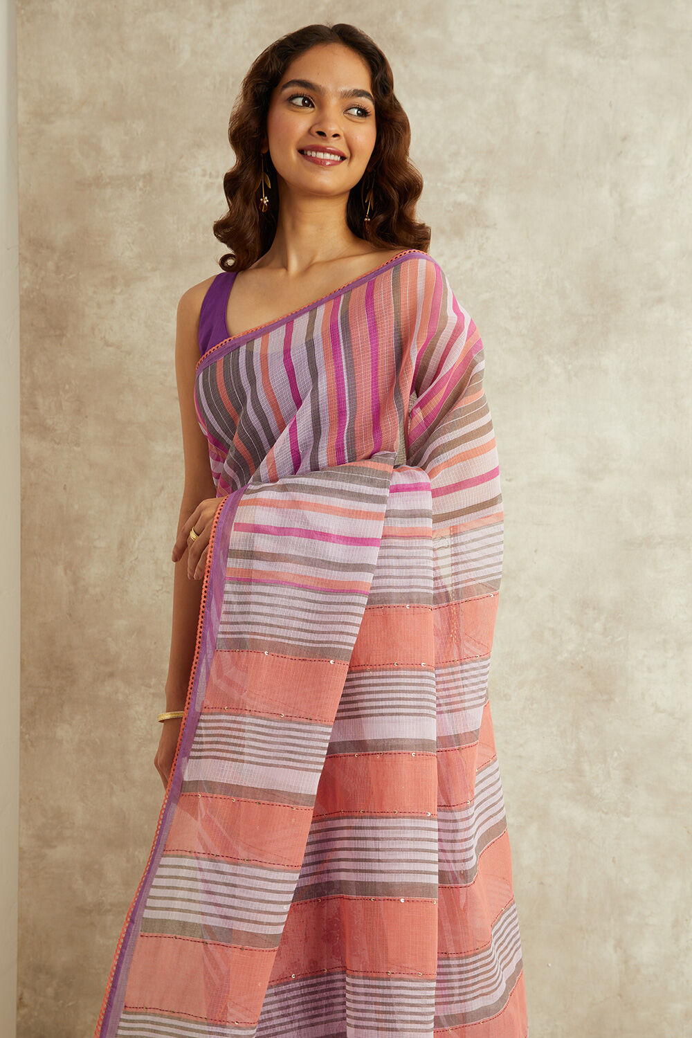 Violet Screen Printed Pure Kota Bengal Saree image number null