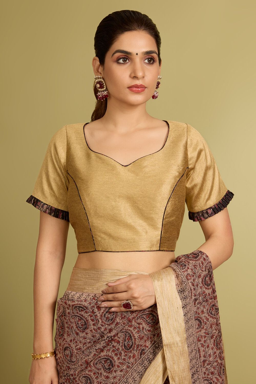 Beige Viscose Brocade Blouse image number null