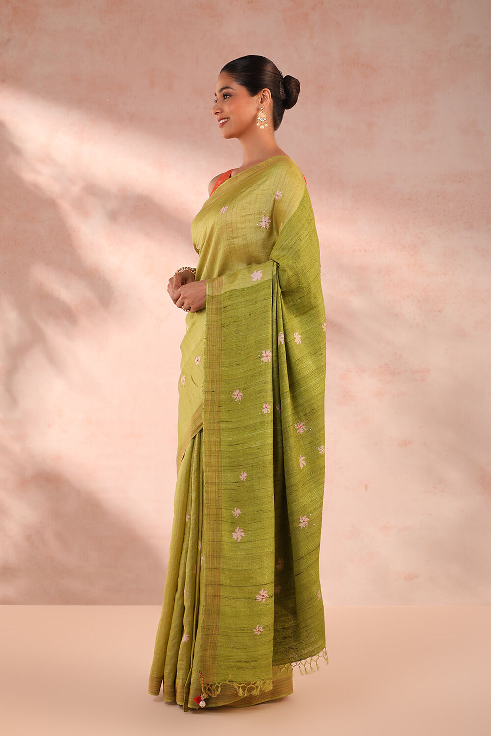 Light Green Block Printed Pure Tussar Silk Saree image number null