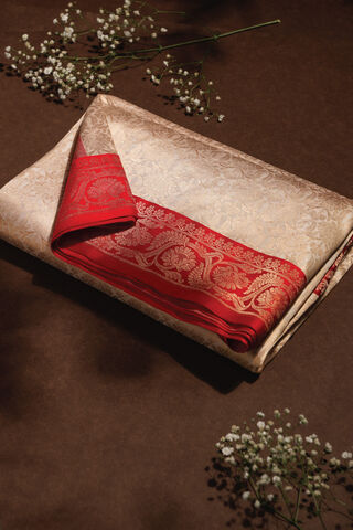 Off White Pure Silk Brocade Banarasi Saree thumbnail image number null