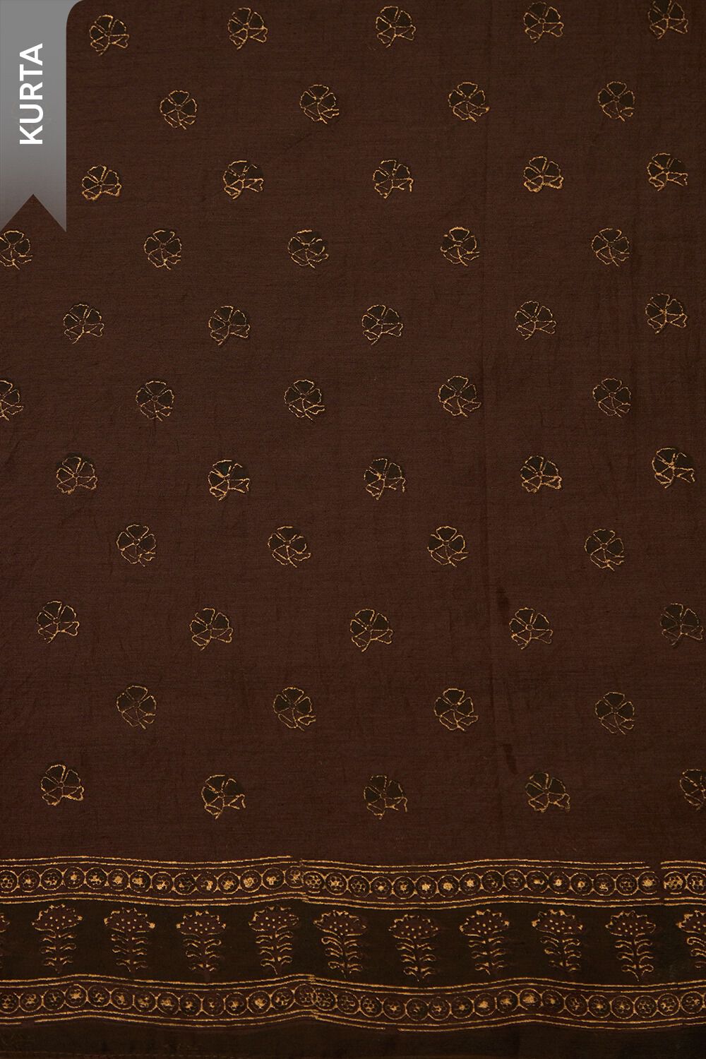 Brown Block Printed Pure Silk Cotton Unstitched Suit Set image number null