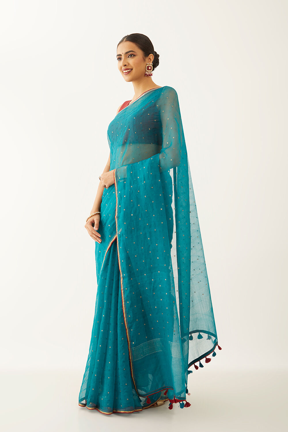 Blue Pure Silk Organza Woven Saree image number null