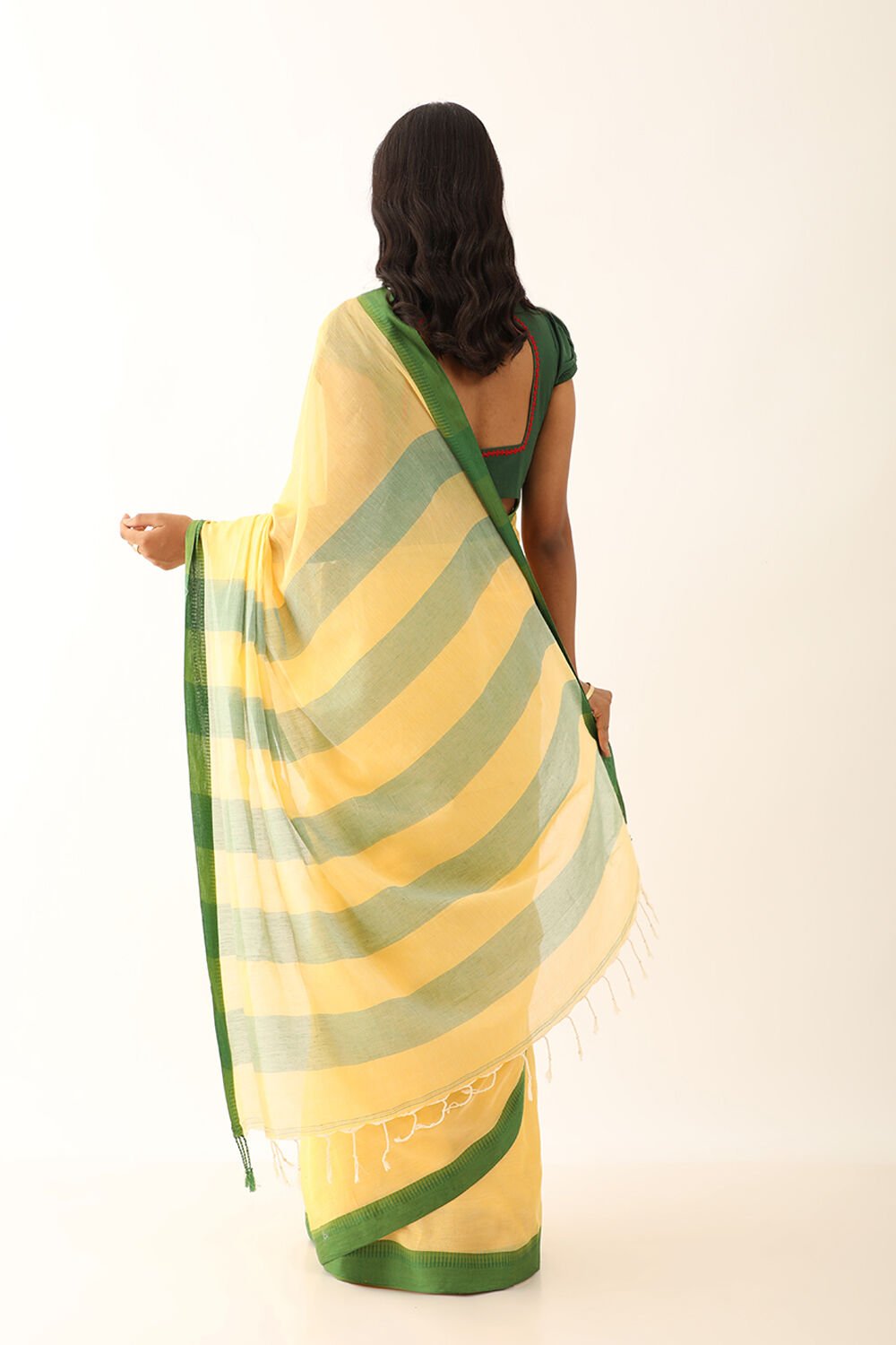 Light Yellow Pure Cotton Woven Bengali Saree image number null