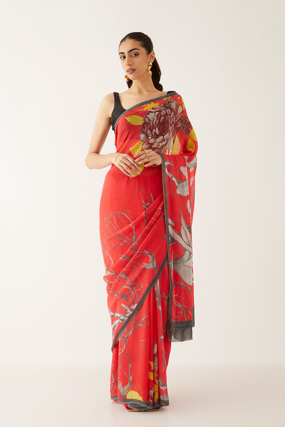 Red Viscose Georgette Printed Saree image number null