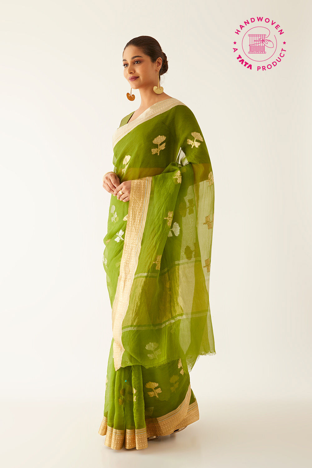Dark Green Pure Organza Banarasi Saree image number null