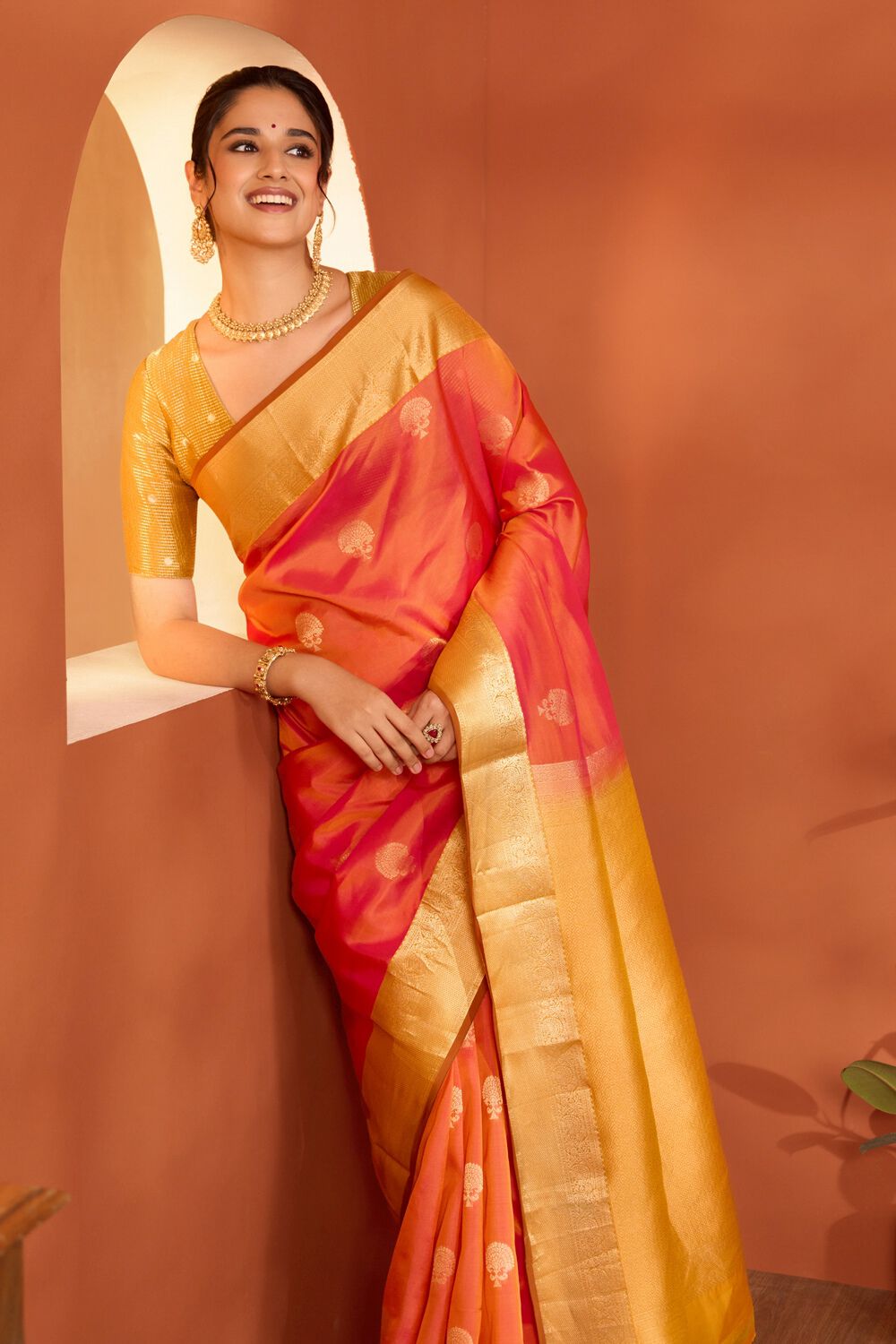 Pink Woven Apsara Silk Viscose Saree image number null