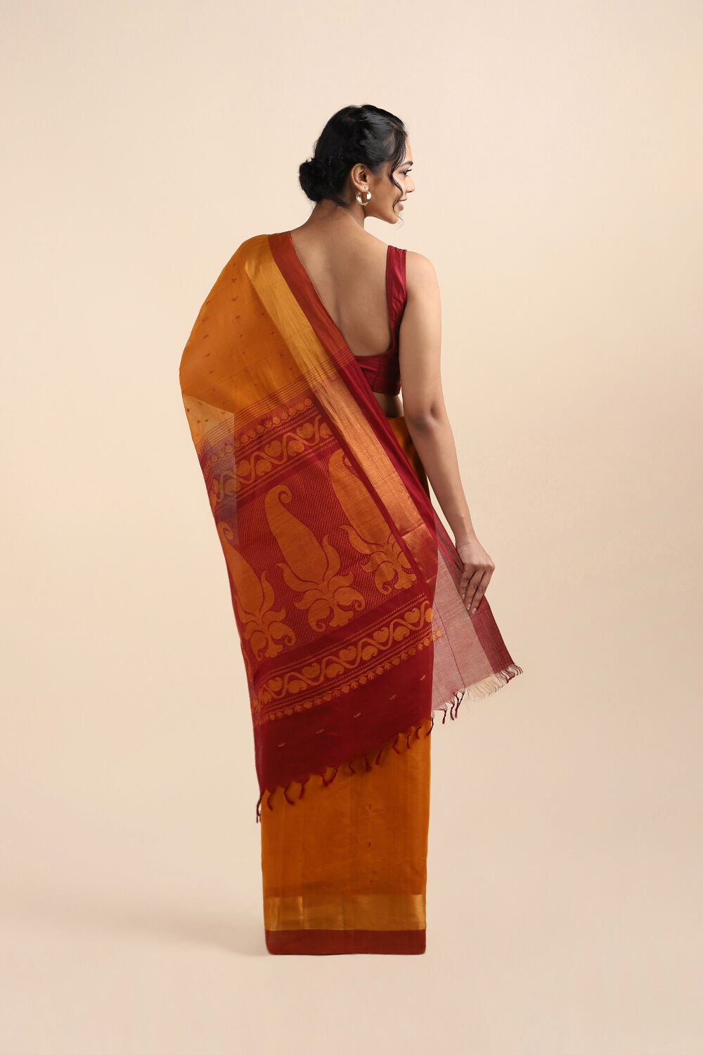 Dark Pure Yellow Cotton South Saree image number null