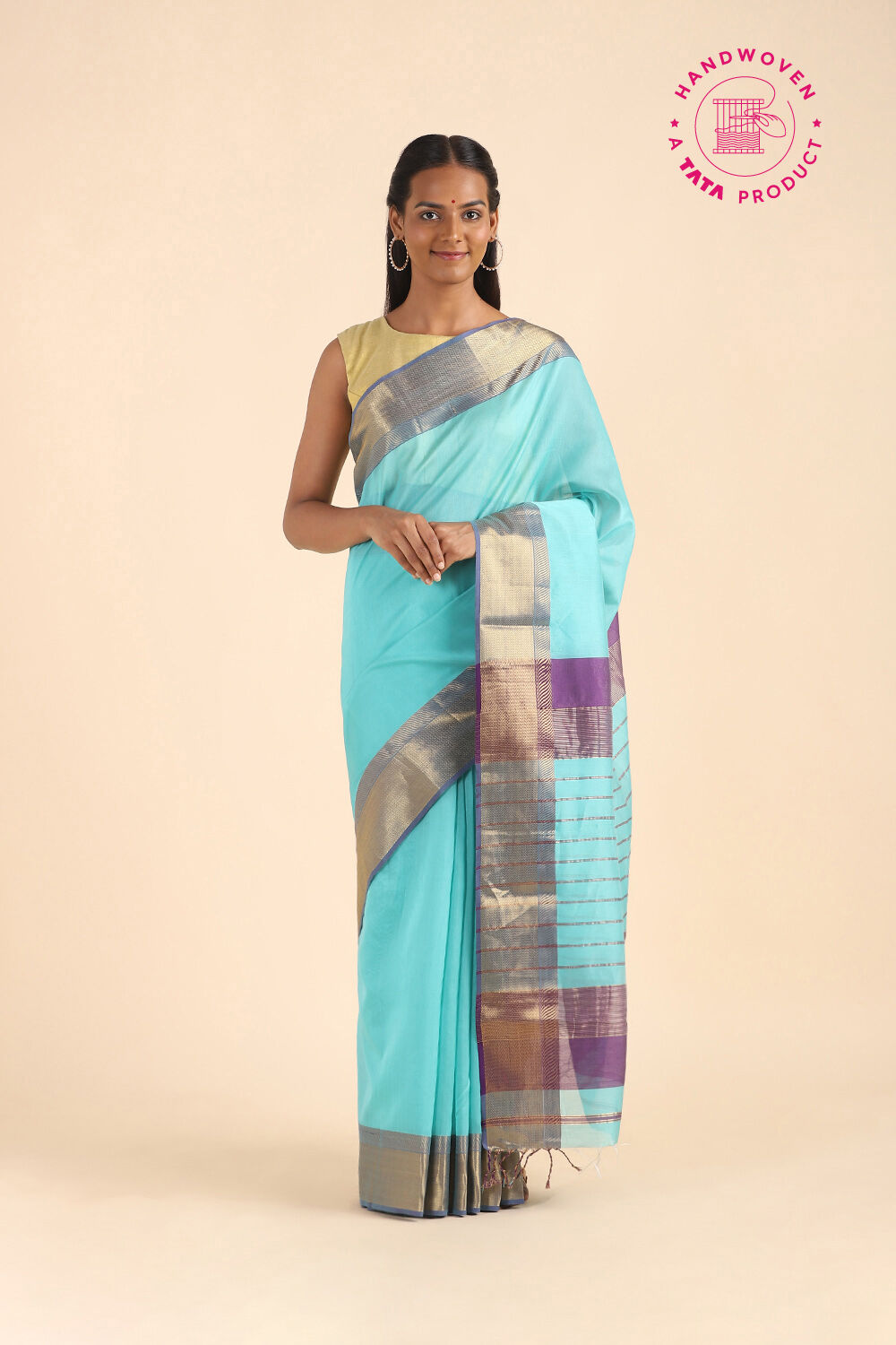 Light Blue Pure Silk Cotton Maheshwari Saree image number null