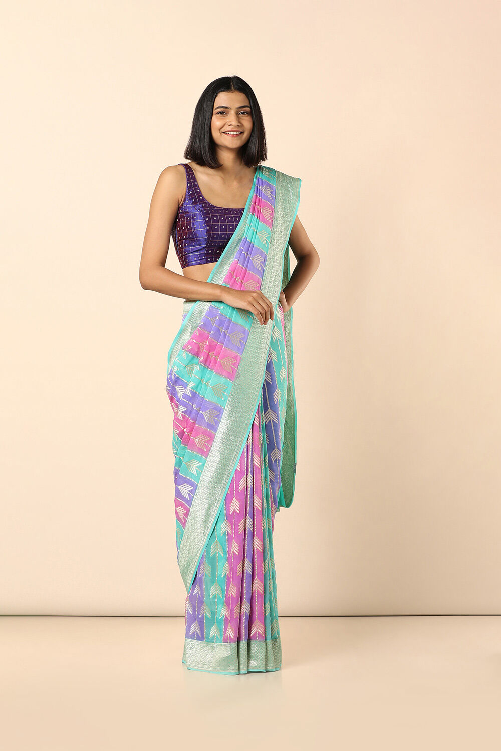 Multicolored Pure Georgette Banarasi Saree image number null