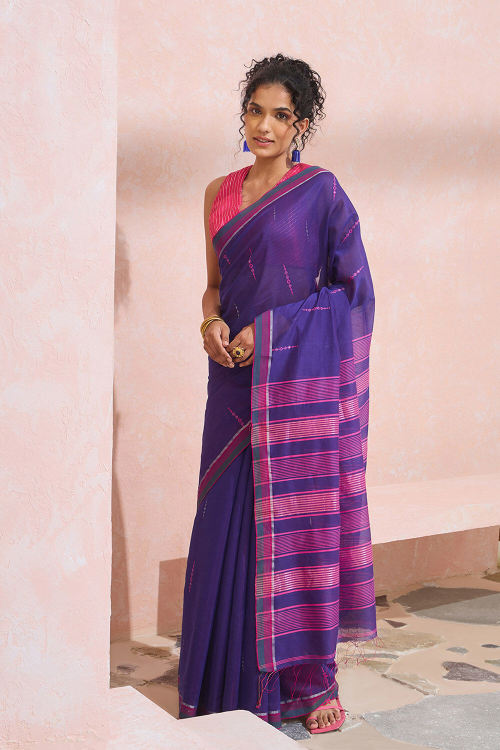 Violet Bengal Pure Silk Cotton Jamdani Saree image number null