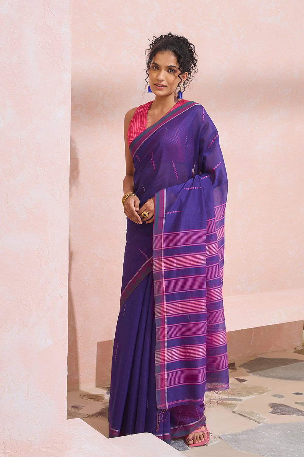 Violet Bengal Pure Silk Cotton Jamdani Saree image number null
