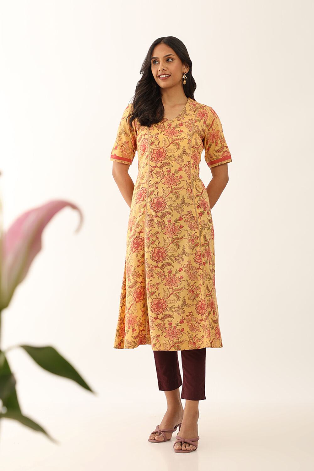 Yellow Pure Cotton Sanganeri Block Printed Kurta image number null
