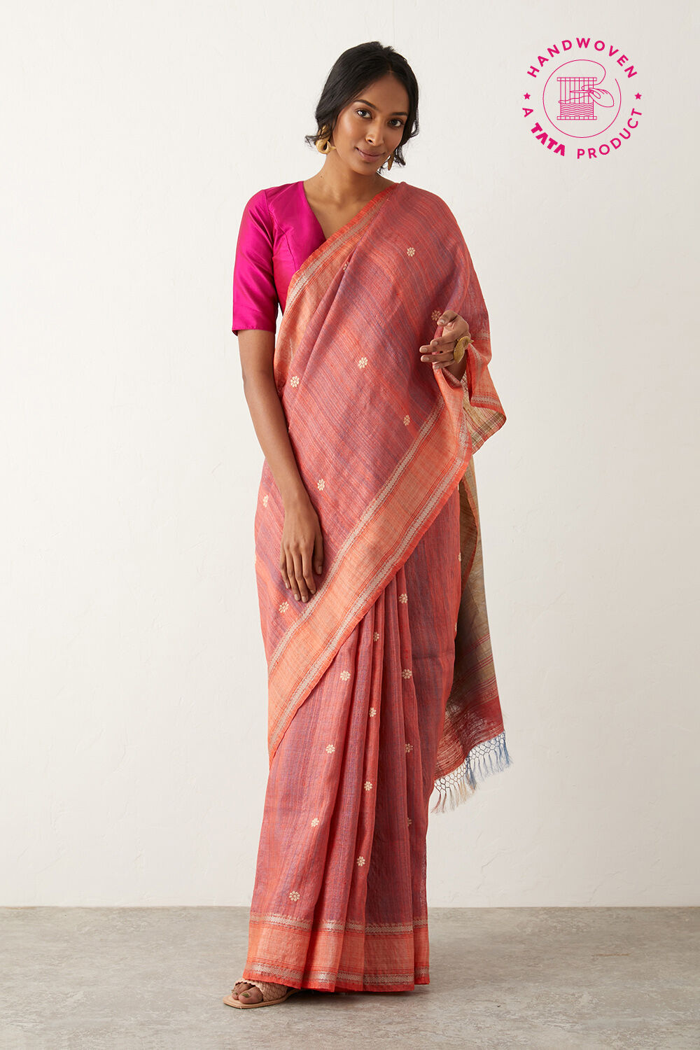 Red Pure Tussar Silk Bengal Saree image number null