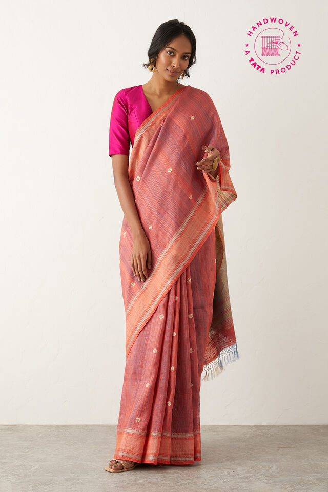 Red Pure Tussar Silk Bengal Saree