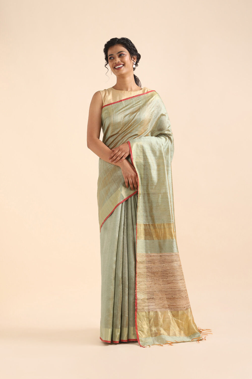 Light Green Pure Tussar Silk Bhagalpuri Saree image number null
