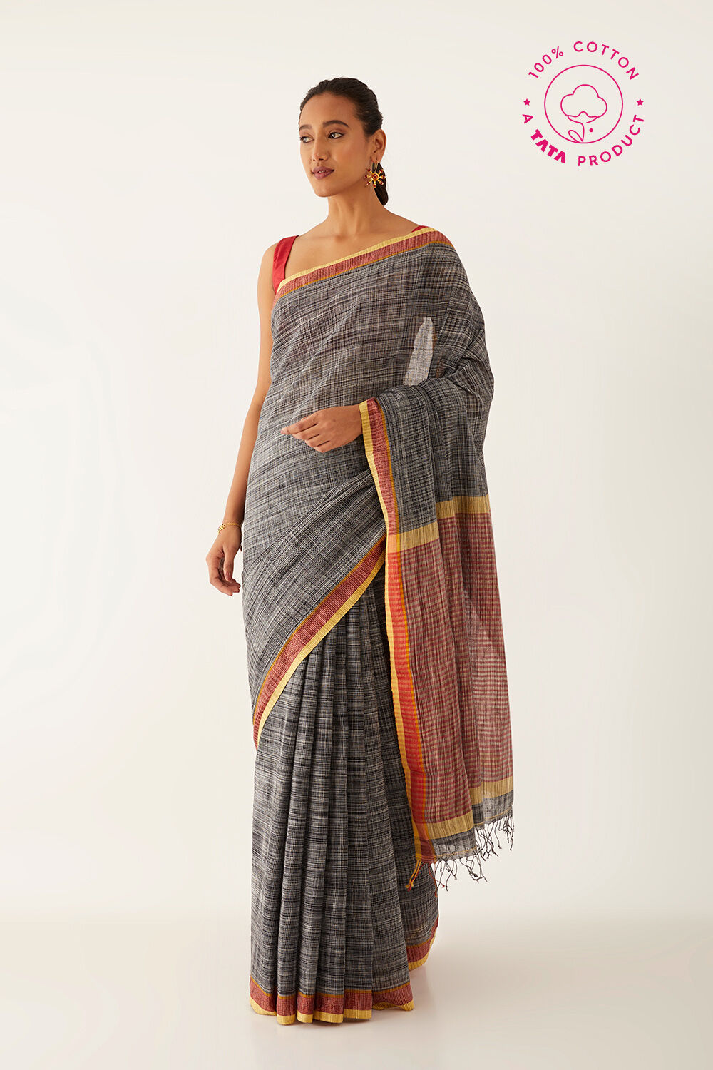 Black Pure Cotton Woven Bengali Saree image number null