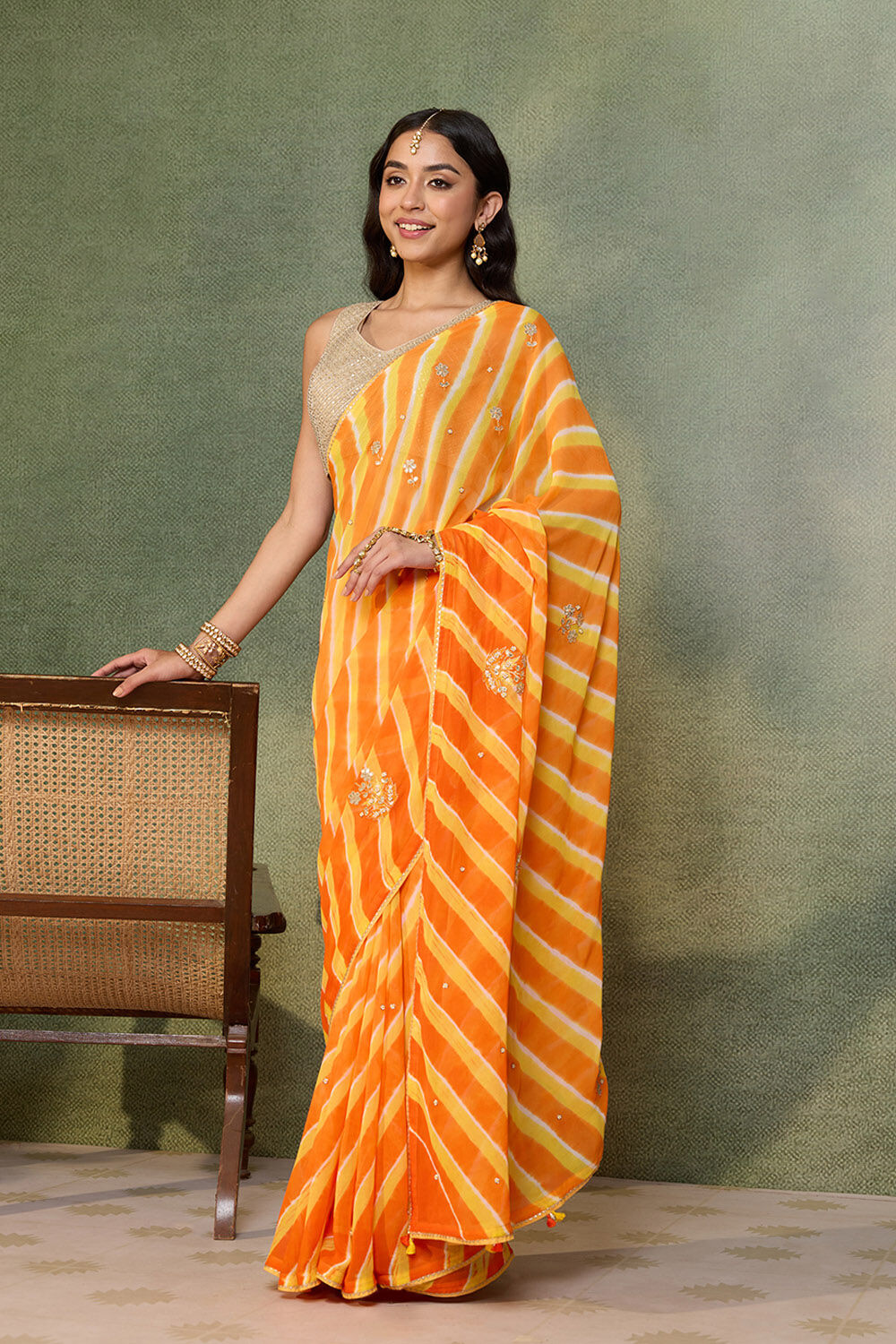 Orange Rajasthan Viscose Georgette Embroidered Saree image number null