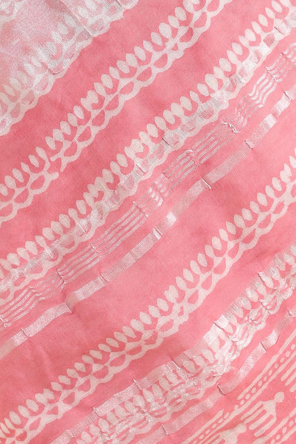 Light Pink Pure Cotton Linen Bagru Printed Saree image number null