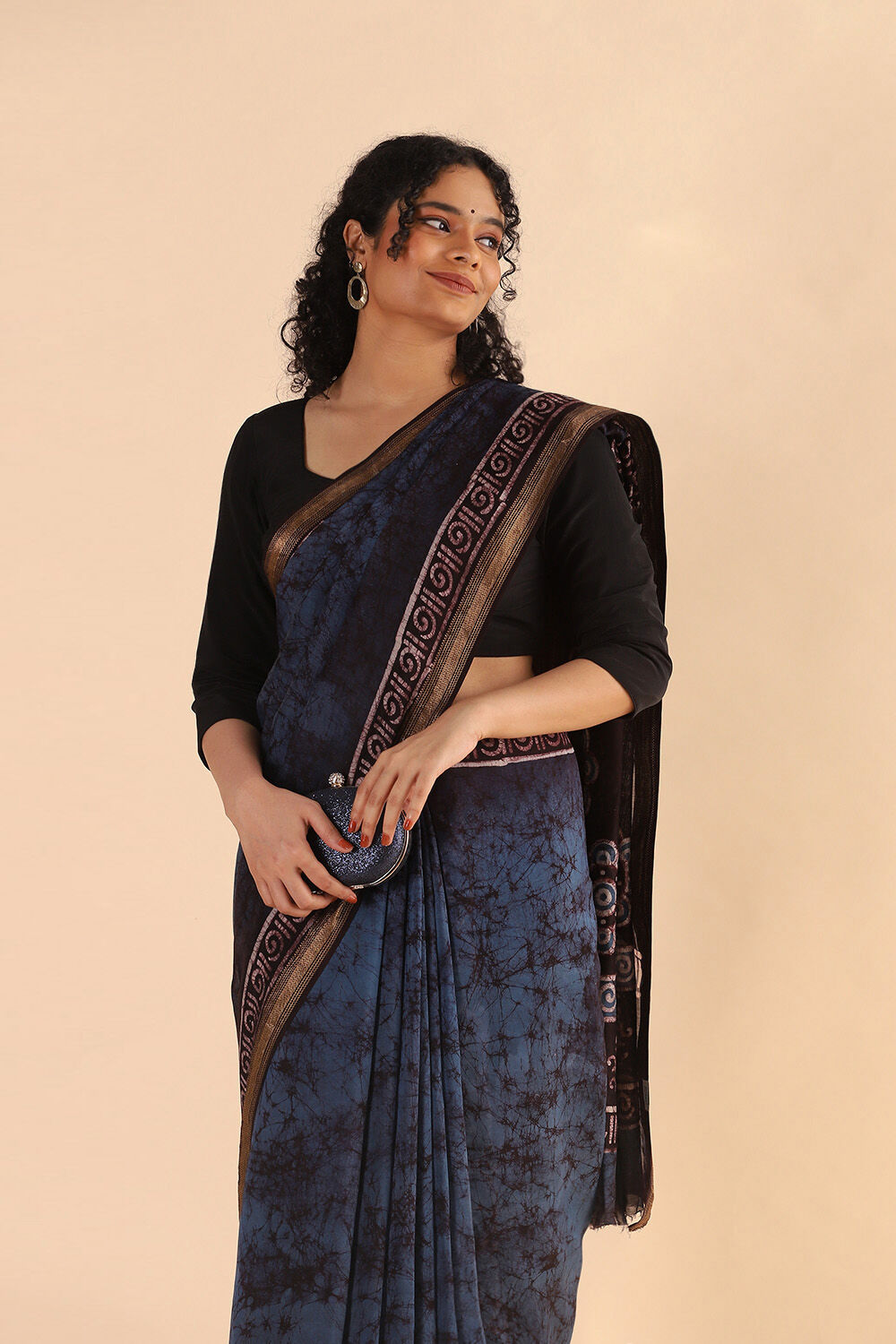 Blue Pure Silk Cotton Batik Saree image number null