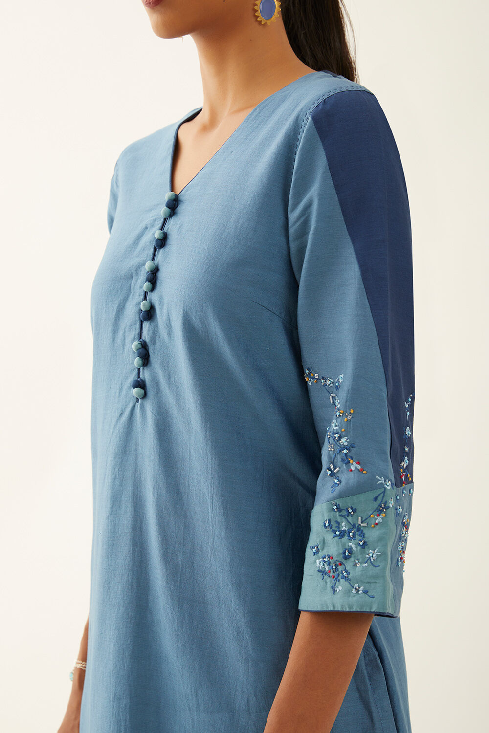 Blue Pure Silk Cotton Cyanotype Kurta image number null
